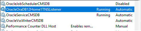 Window with OracleOraDB12Home1TNSListener selected in the list and indicated as running
